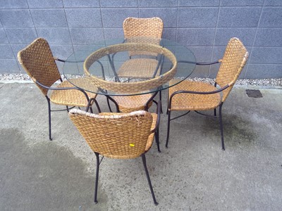 Lot 14 - A Metal and Cane Bistro Set. The Table is 75cm...