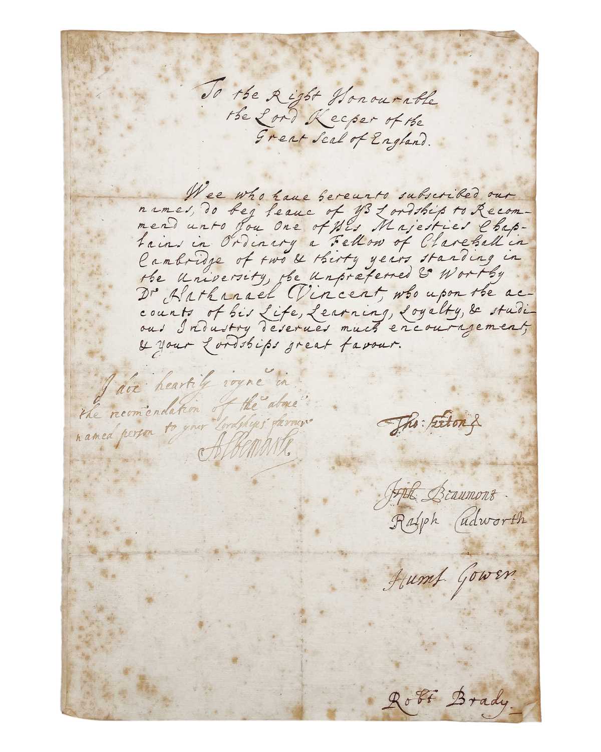 Lot 7 - Dr. Nathaniel Vincent (1634-1772)