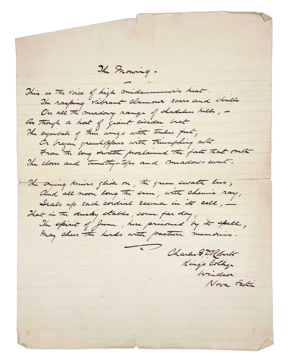 Lot 42 - Charles G. D. Roberts Original Manuscript Poem