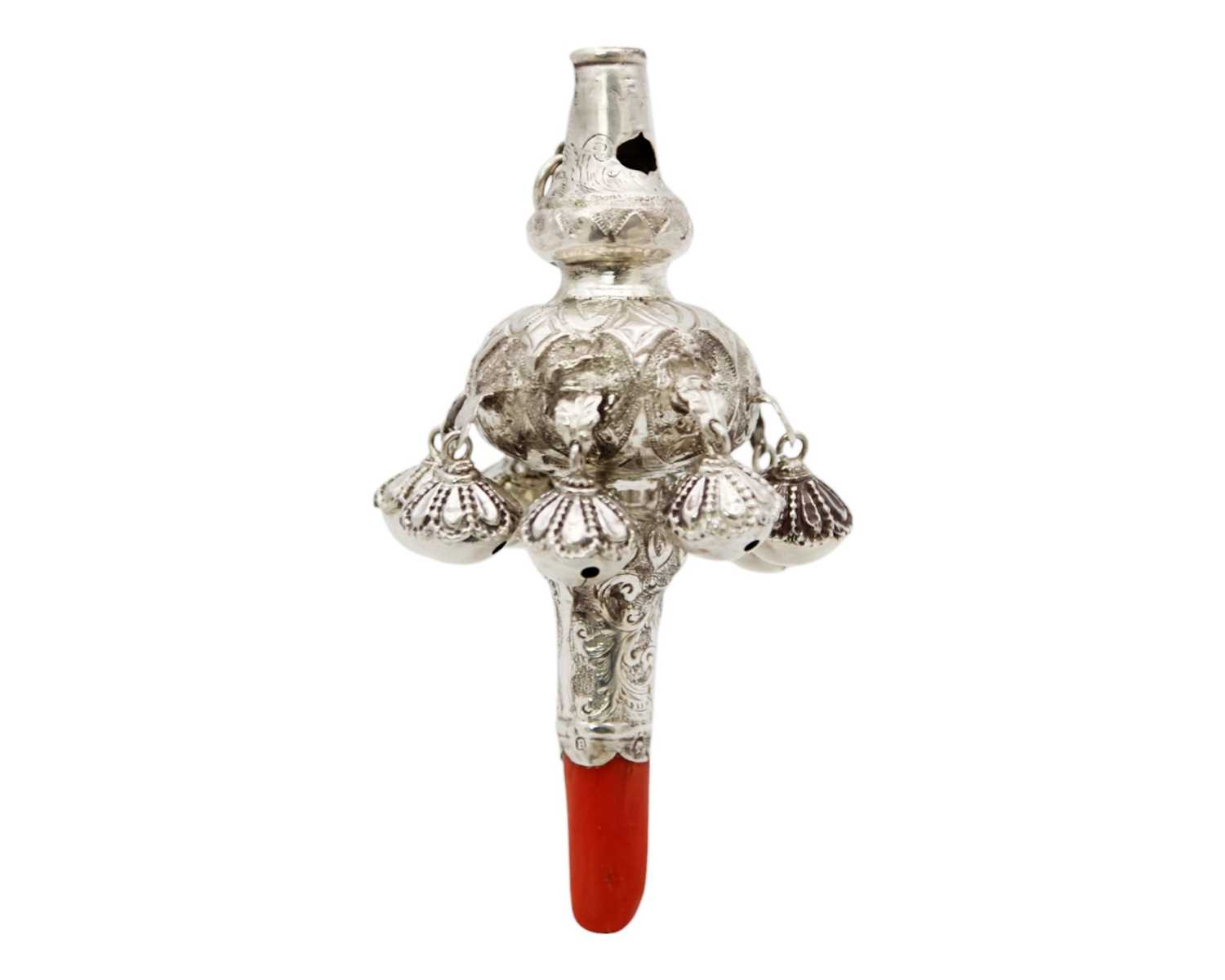 Lot 92 - An early Victorian silver baby's rattle by James Collins.