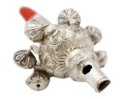 Lot 92 - An early Victorian silver baby's rattle by James Collins.