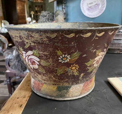 Lot 130 - A painted barge ware tin hand bowl.