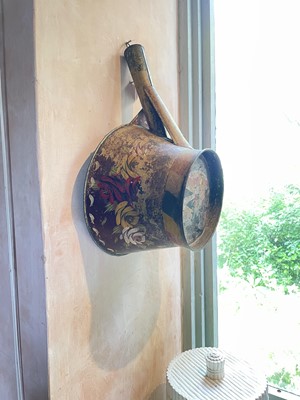 Lot A painted barge ware tin hand bowl.