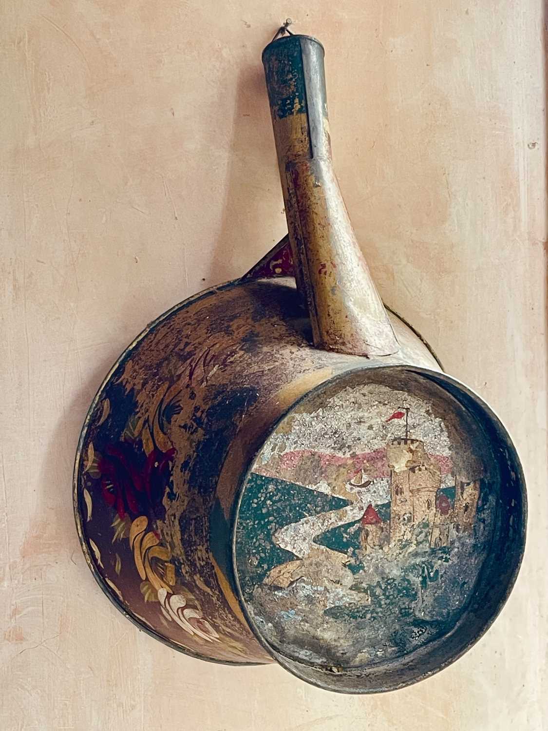 Lot 130 - A painted barge ware tin hand bowl.