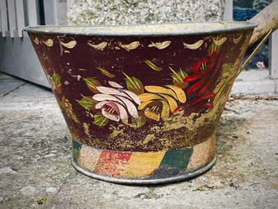 Lot 130 - A painted barge ware tin hand bowl.