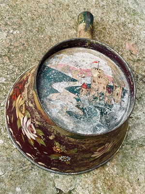 Lot 130 - A painted barge ware tin hand bowl.