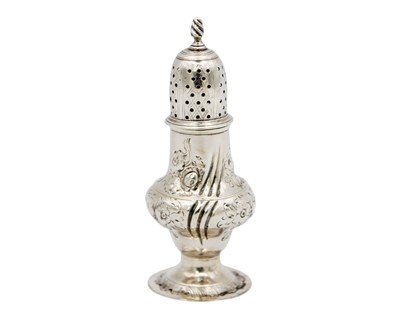 Lot 93 - A George III silver muffineer of baluster form by Thomas Shepherd.