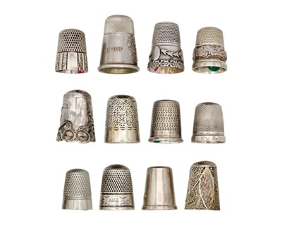 Lot 177 - A collection of twelve silver thimbles.