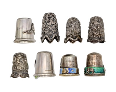 Lot 183 - A collection of four 19th-century Indian silver thimbles and four other silver thimbles.