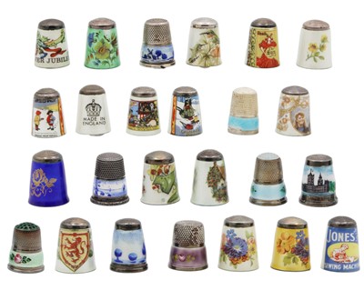 Lot 152 - A good collection of 25 silver and enamel thimbles.