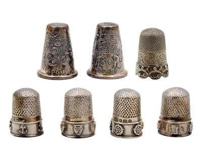 Lot 173 - An Elizabeth II Cased 'British Hallmarks' set of Four collectors thimbles.