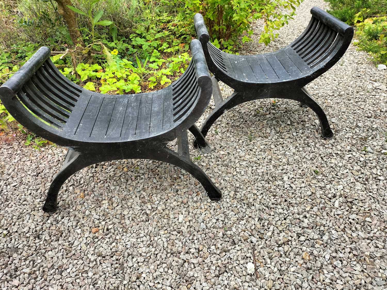 Lot 582 - X frame Garden stools
