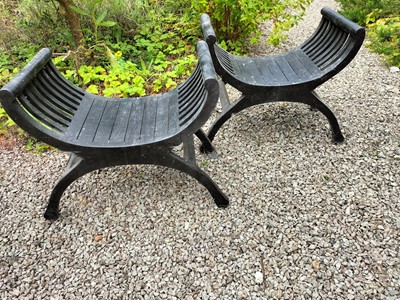 Lot 582 - X frame Garden stools