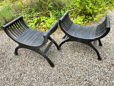 Lot 582 - X frame Garden stools