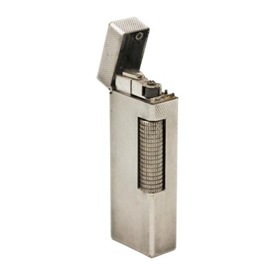 Lot 240 - A Dunhill silver-plated engine turned Rollagas lighter.