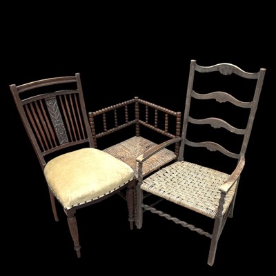 Lot 136 - Three antique chairs, including a bobbin...