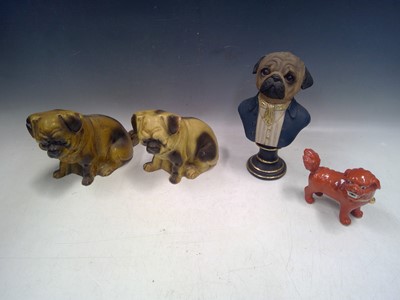 Lot 171 - Two Vintage Pugs, a Pug Bust and a Foo Dog....