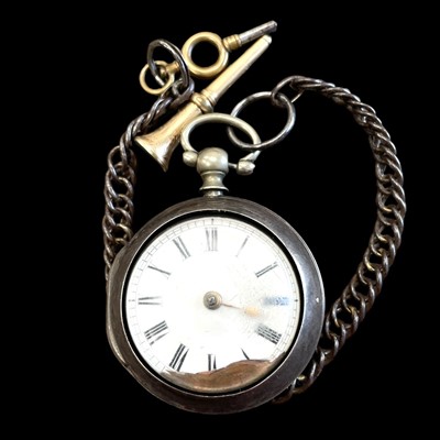Lot 4 - A Georgian silver dual-cased pocket watch...