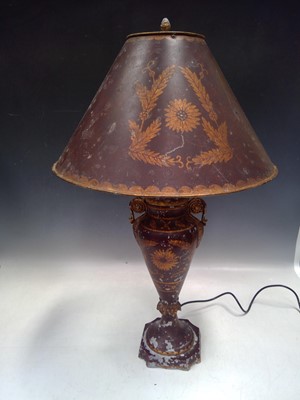 Lot 5 - A Toleware Painted Metal Lamp and Shade. The...