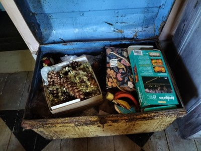 Lot 2 - Christmas decorations in an old tin trunk