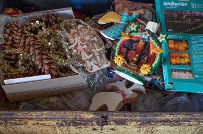 Lot 2 - Christmas decorations in an old tin trunk