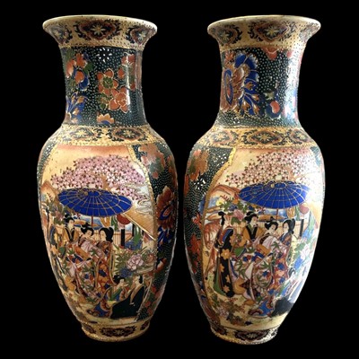 Lot 194 - A matching pair of Japanese Satsuma vases,...