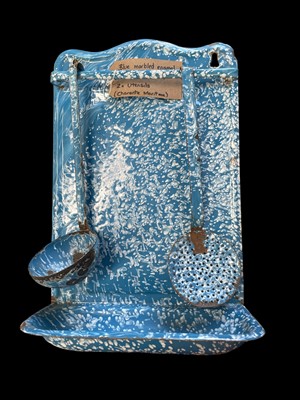 Lot 2 - A French blue marbled enamel utensil holder,...