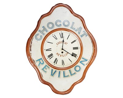 Lot 803 - A French painted tin wall clock 'Chocolat Revillon'.