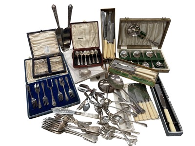 Lot 84 - Two silver-handled cake servers, a quantity of...
