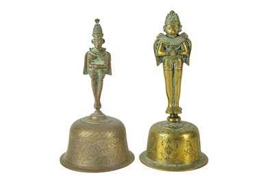 Lot 661 - Two brass Ghanta Hindu temple hand bells.
