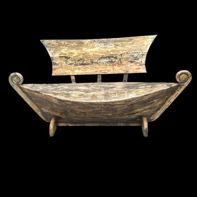 Lot 28 - A painted boat bench, 190cm wide, 47cm to seat...