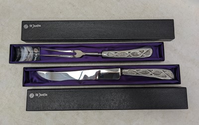 Lot 92 - St Justin Carving Set, boxed, pewter and...