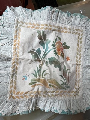 Lot 603 - Six Boxes of stencilled fabric, offcuts and cushions