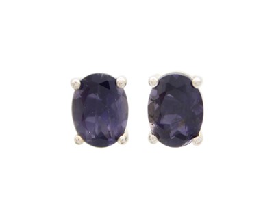 Lot 15 - A pair of silver and iolite stud earrings.