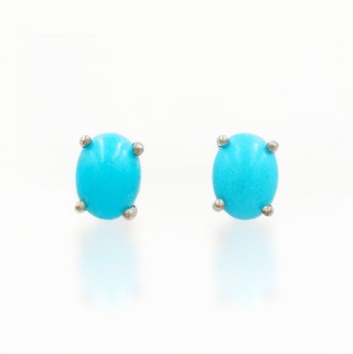 Lot 106 - A pair of silver and turquoise stud earrings.