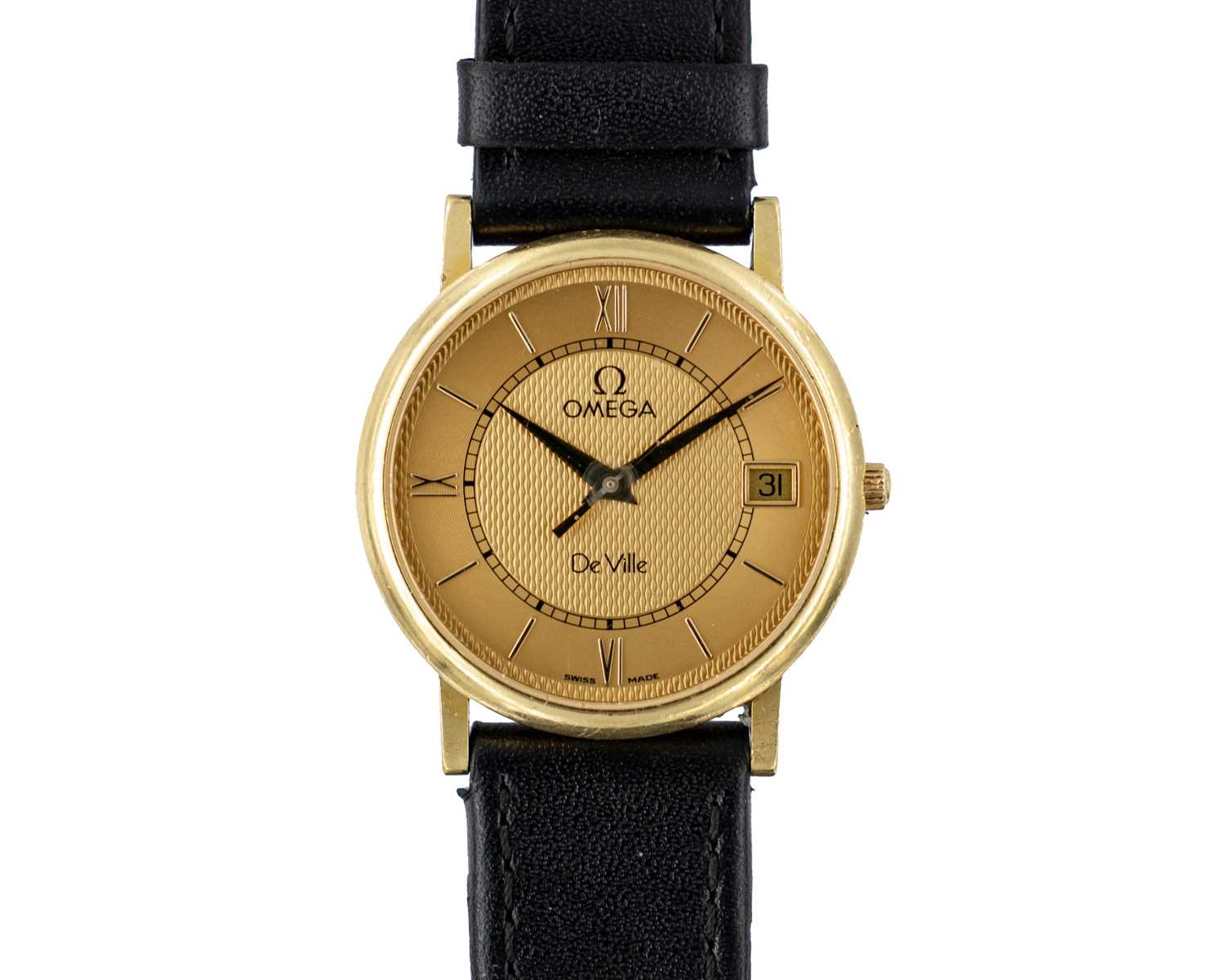 Lot 222 - OMEGA - A De Ville 18ct gentleman's quartz dress wristwatch, ref. 196 2432.