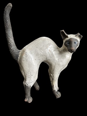 Lot 5 - A raku pottery Siamese cat, possibly by Dillon...