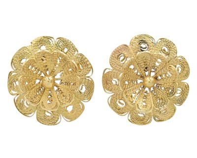 Lot 70 - A pair of high-purity gold filigree earrings.