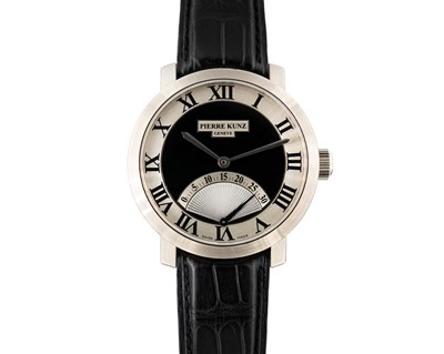 Lot 216 - PIERRE KUNZ - A PKA 001 SR retrogrades seconds gentleman's 18k white gold automatic wristwatch.