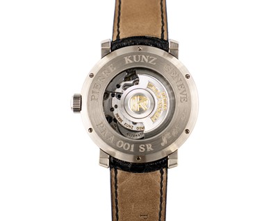 Lot 216 - PIERRE KUNZ - A PKA 001 SR retrogrades seconds gentleman's 18k white gold automatic wristwatch.