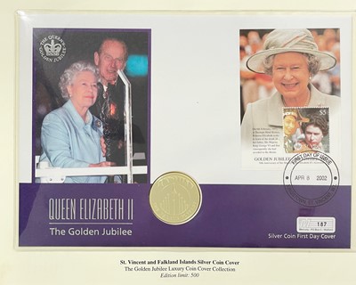 Lot 26 - Westminster Mint - A Queen Elizabeth II Golden Jubilee Luxury silver proof Coin Cover album.