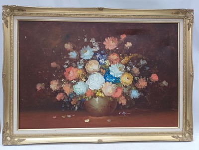 Lot 158 - A still-life, oil on canvas, 61.5cm x 91.5cm,...