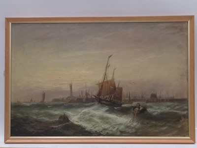 Lot 169 - Boats Outside a Harbour in Choppy Waters, oil...