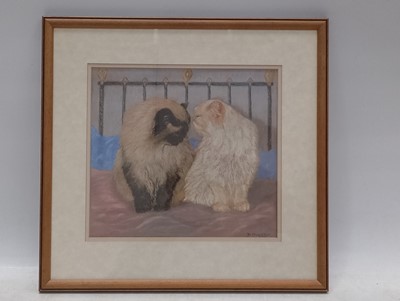 Lot 180 - D OVERTON, Two Cats, pastel on paper, signed,...