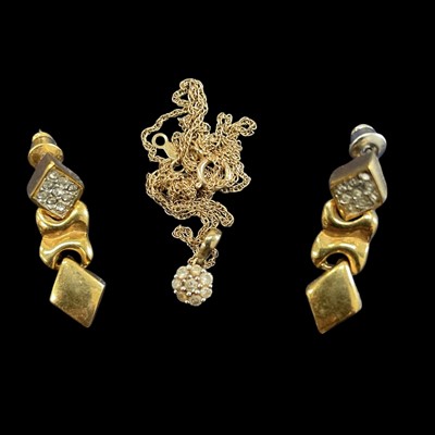Lot 194 - A 9ct gold and diamond chip pendant and a pair...