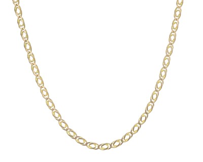 Lot 91 - A 9k gold fancy double-link 20" neck chain.