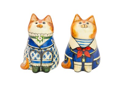 Lot 721 - Two pottery cats by Joan and David De Bethel.