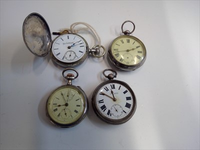 Lot 2642 - Four silver cased pocket watches