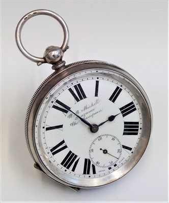 Lot 2639 - A silver key wind open face pocket watch...
