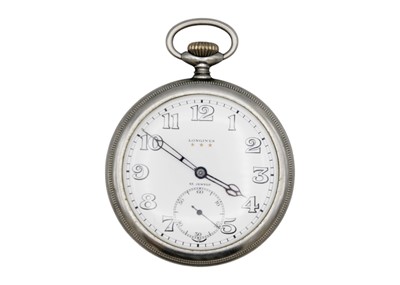 Lot 252 - LONGINES - A nickel cased keyless wind 15 jewel pocket watch.